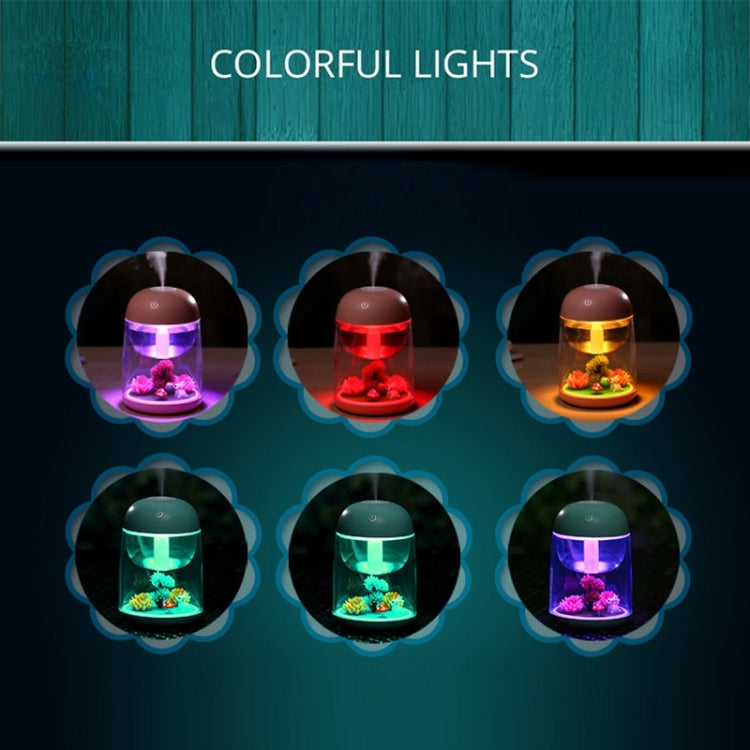 Imycoo WT602 Umidificatore portatile mini micro paesaggistico da 2 W, carica USB, per aromaterapia, con luce colorata a LED, capacità del serbatoio dell'acqua: 180 ml, DC 5 V.