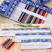 48 slot Astuccio per penne con stampa etnica di elefanti Astuccio per matite in tela Avvolgibile per tende Astuccio per cancelleria, 48 Slots