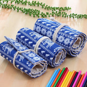 48 slot Astuccio per penne con stampa etnica di elefanti Astuccio per matite in tela Avvolgibile per tende Astuccio per cancelleria, 48 Slots