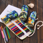 72 slot Van Gogh pittura a olio stampa borsa per penne tela matita avvolgere tenda arrotolare astuccio per cancelleria, 72 Slots
