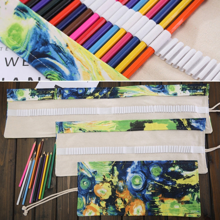 72 slot Van Gogh pittura a olio stampa borsa per penne tela matita avvolgere tenda arrotolare astuccio per cancelleria, 72 Slots