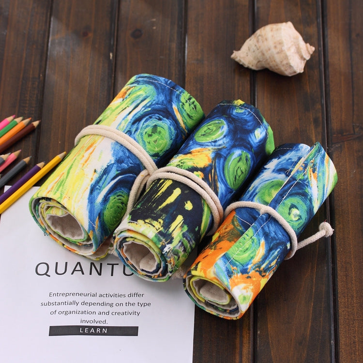 72 slot Van Gogh pittura a olio stampa borsa per penne tela matita avvolgere tenda arrotolare astuccio per cancelleria, 72 Slots