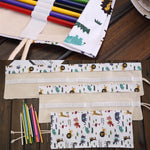 36 slot Astuccio per penne con stampa animalier in tela Astuccio per matite in tela Astuccio arrotolabile per cancelleria, 36 Slots