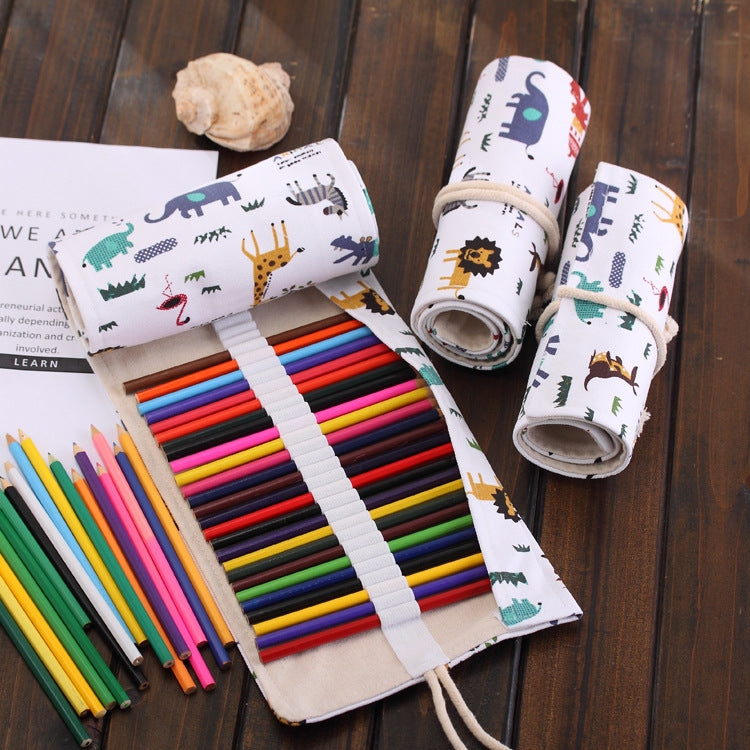 48 slot Astuccio per penne con stampa animalier in tela Astuccio per matite in tela Astuccio arrotolabile per cancelleria, 48 Slots