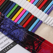 Astuccio per penne con stampa albero del tramonto a 48 slot, astuccio per matite in tela, astuccio arrotolabile per cancelleria, 48 Slots