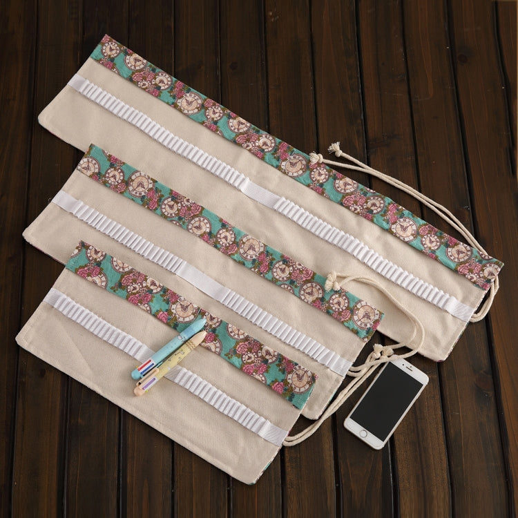 Astuccio per penne con stampa orologio rosa a 36 slot Astuccio per matite in tela Astuccio arrotolabile per tende Astuccio per cancelleria, 36 Slots