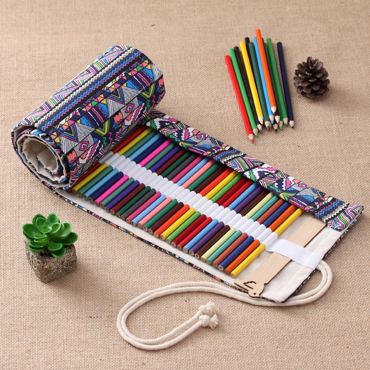 Astuccio per penne con stampa etnica da 72 slot, astuccio per matite in tela, astuccio arrotolabile per cancelleria, 72 Slots