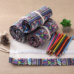 Astuccio per penne con stampa etnica da 72 slot, astuccio per matite in tela, astuccio arrotolabile per cancelleria, 72 Slots