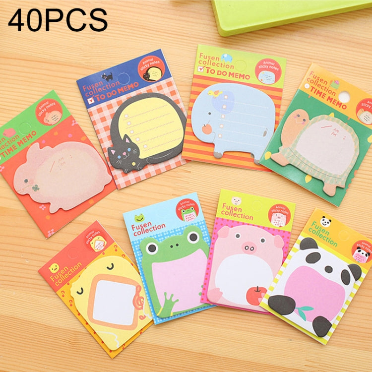Blocco note autoadesivo a forma di animale del fumetto da 40 pezzi N-times note adesive segnalibro forniture per ufficio scolastico, consegna in stile casuale, Adhesive Memo Pad