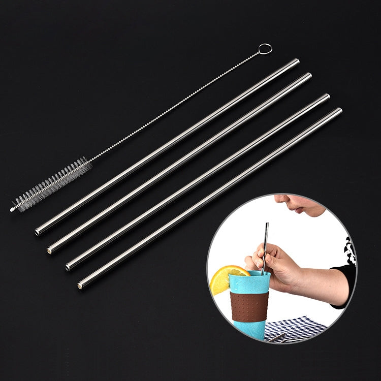 4 cannucce riutilizzabili in acciaio inossidabile + 1 kit di spazzole per la pulizia, Straight