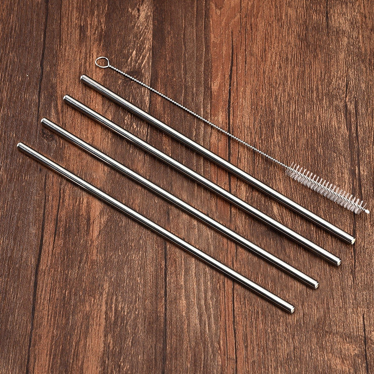 4 cannucce riutilizzabili in acciaio inossidabile + 1 kit di spazzole per la pulizia, Straight
