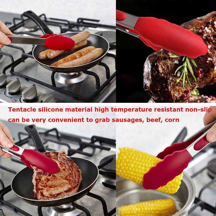 Utensili da cucina per pinze per barbecue per pane, barbecue, in silicone antiscivolo da 9 pollici, 9 inch Black, 9 inch Red