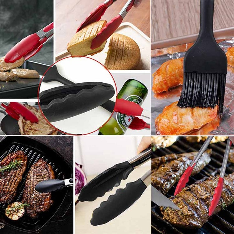 Utensili da cucina per pinze per barbecue per pane, barbecue, in silicone antiscivolo da 9 pollici, 9 inch Black, 9 inch Red