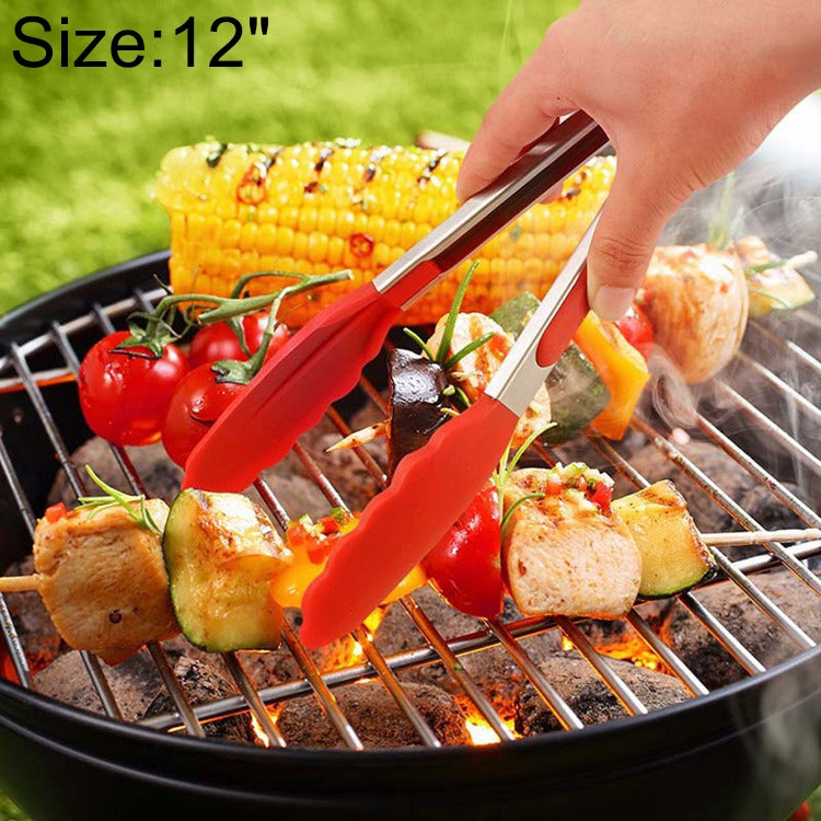 Utensili da cucina per pinze per barbecue per pane, barbecue, in silicone antiscivolo da 12 pollici, 12 inch Black, 12 inch Red