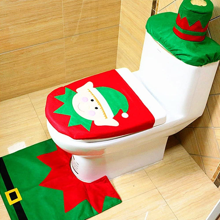 Fantasia natalizia Decorazione Happy Santa Elf Copriwater Tappeto Set da bagno, Elf