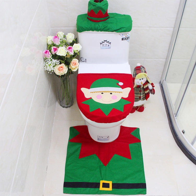 Fantasia natalizia Decorazione Happy Santa Elf Copriwater Tappeto Set da bagno, Elf