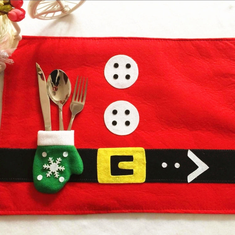 Tovaglietta con costume da Babbo Natale con decorazioni natalizie e portaposate con guanti, Santa