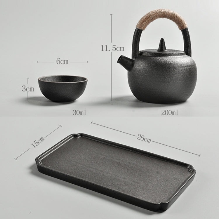 Set di tazze da tè teiera con manico ad anello in ceramica da viaggio portatile con vassoio da tè, with Tea Tray (Black), with Tea Tray (White)