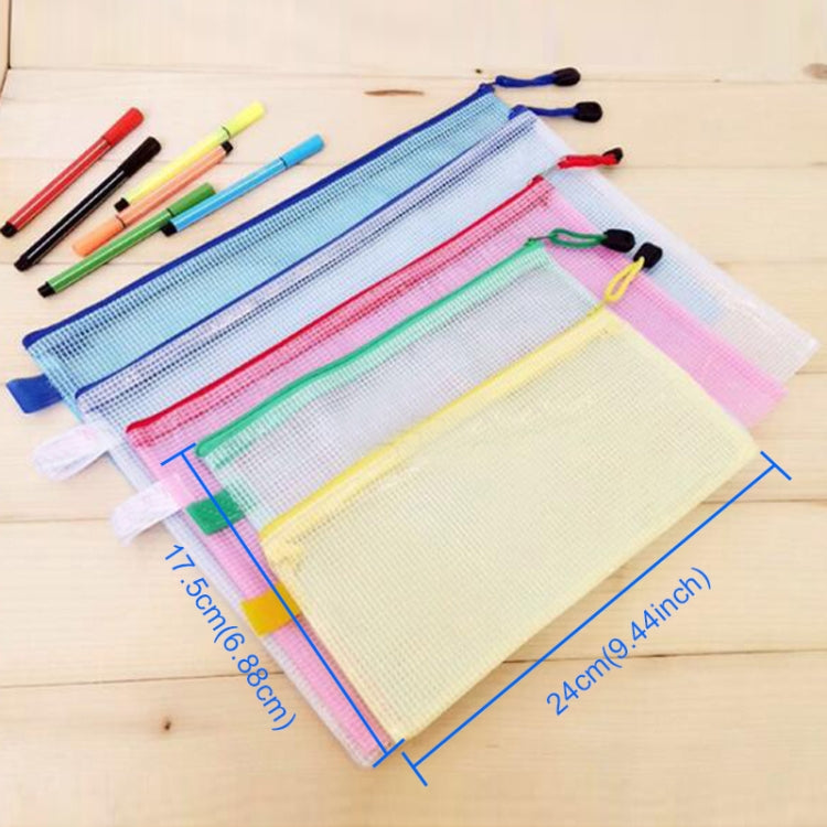 Buste per cancelleria in rete di plastica con cerniera da 12 pezzi, consegna a colori casuale (A5, dimensioni: 24x17,5 cm), A5, Size: 24x17.5cm