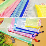 Buste per cancelleria in rete di plastica con cerniera da 12 pezzi, consegna a colori casuale (A5, dimensioni: 24x17,5 cm), A5, Size: 24x17.5cm