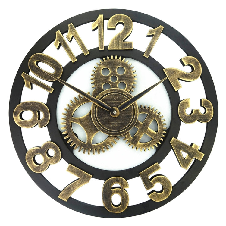 Orologio da parete con numero di orologio a ingranaggio su un lato rotondo in legno retrò, diametro: 40 cm, Number 40cm, Number 40cm (Silver)