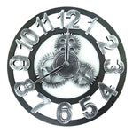 Orologio da parete con numero di orologio a ingranaggio su un lato rotondo in legno retrò, diametro: 40 cm, Number 40cm, Number 40cm (Silver)