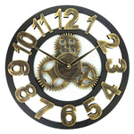 Orologio da parete con numero di orologio a ingranaggio su un lato rotondo in legno retrò, diametro: 50 cm, Number 50cm