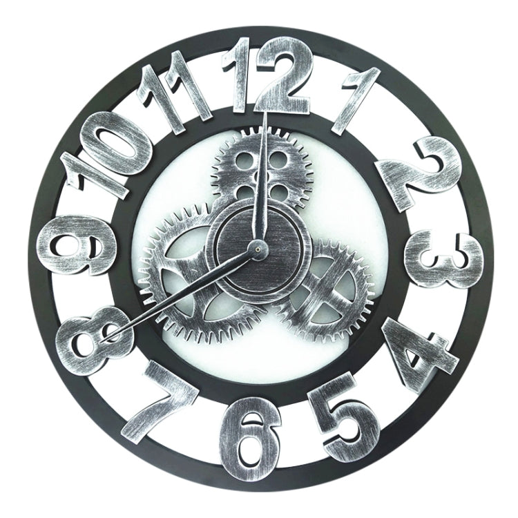 Orologio da parete con numero di orologio a ingranaggio su un lato rotondo in legno retrò, diametro: 50 cm, Number 50cm