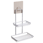 Mensola per bagno portasapone stile adesivo magico antitraccia in acciaio inossidabile a doppio strato creativo, Double Layer Bathroom Shelf