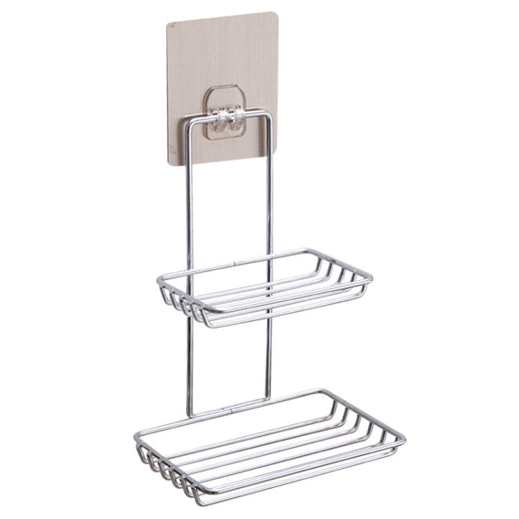 Mensola per bagno portasapone stile adesivo magico antitraccia in acciaio inossidabile a doppio strato creativo, Double Layer Bathroom Shelf