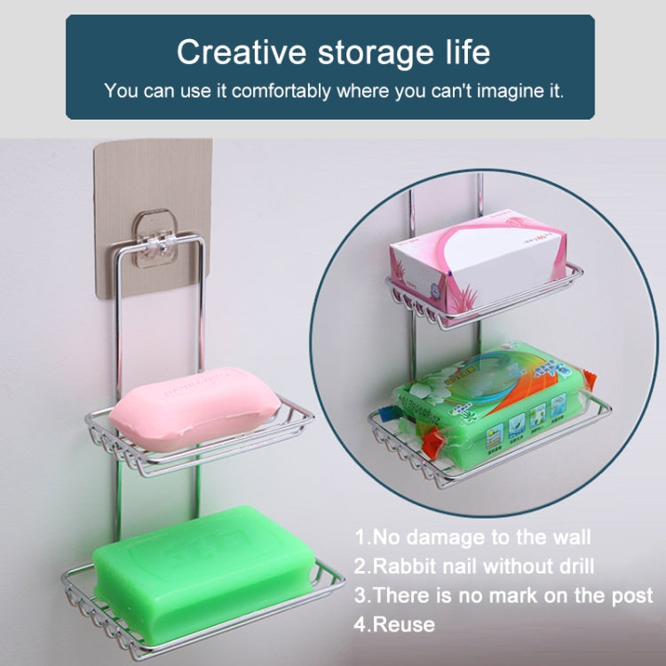 Mensola per bagno portasapone stile adesivo magico antitraccia in acciaio inossidabile a doppio strato creativo, Double Layer Bathroom Shelf