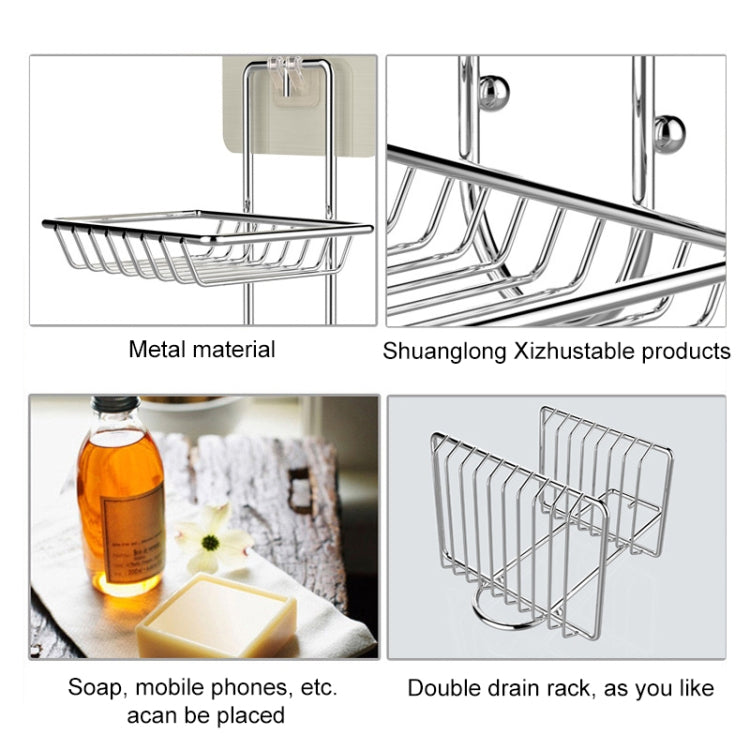 Portasapone creativo in acciaio inossidabile a doppio strato, adesivo magico antitraccia, portasapone da bagno, mensola per cintura, Double Layer Bathroom Shelf 1