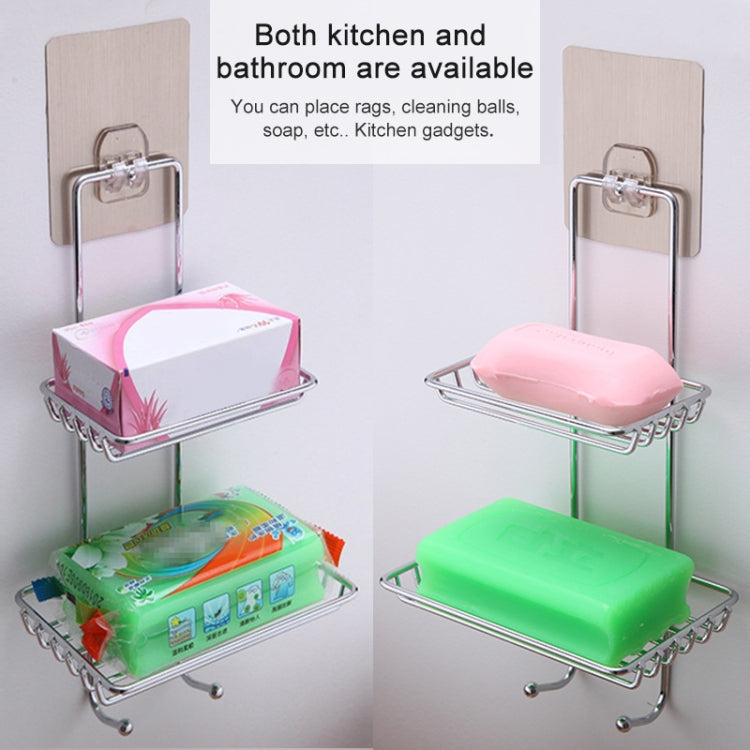 Portasapone creativo in acciaio inossidabile a doppio strato, adesivo magico antitraccia, portasapone da bagno, mensola per cintura, Double Layer Bathroom Shelf 1