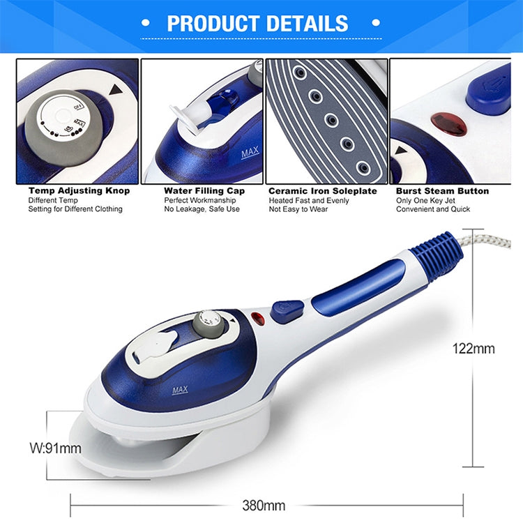 Vaporizzatore portatile multifunzione per uso domestico, da viaggio, portatile, a vapore, con fondo in ceramica, con spazzola per flanella, spazzola per capelli e misurino, spina americana, US Plug Blue, US Plug Purple