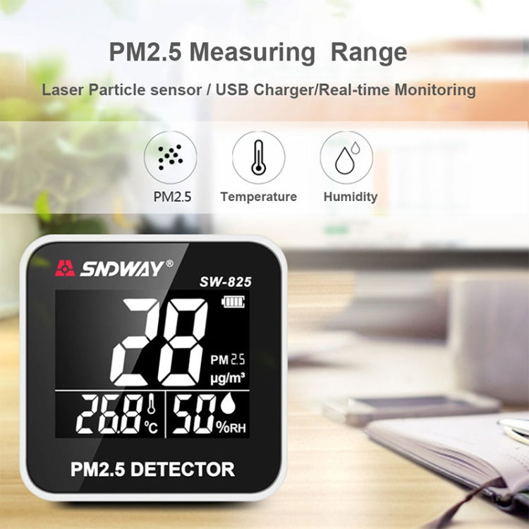 SNDWAY SW-825 Micro USB Charging Desktop Air Quality Real-time Purification Detector with HiD LED Screen, Support Alarm Prompt