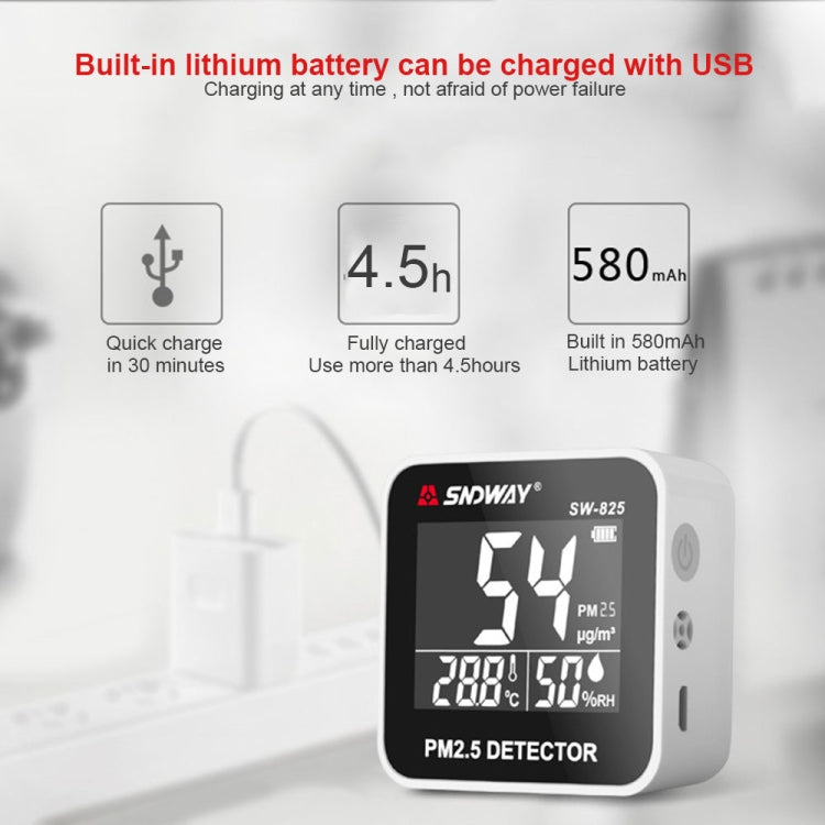 SNDWAY SW-825 Micro USB Charging Desktop Air Quality Real-time Purification Detector with HiD LED Screen, Support Alarm Prompt