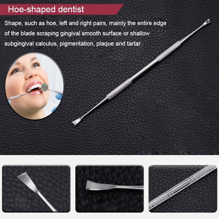 Set di strumenti dentali 6 in 1 (sonda in acciaio inossidabile + dentista a forma di zappa + dentista con falce + dispositivo per eliminare le macchie dei denti + pinzette dentali + specchietto per la bocca), 6 in 1