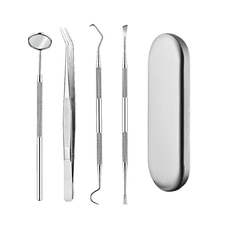 Set di strumenti dentali 4 in 1 (sonda in acciaio inossidabile + dentista a forma di zappa + pinzette dentali + specchietto per la bocca), 4 in 1