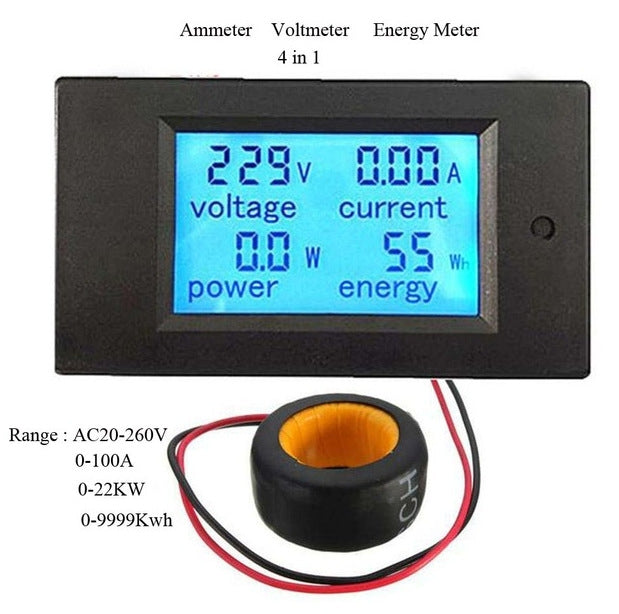 PZEM-061 4 in 1 DC Digital Display Voltage Measuring Instrument, AC 80-260V, 100A