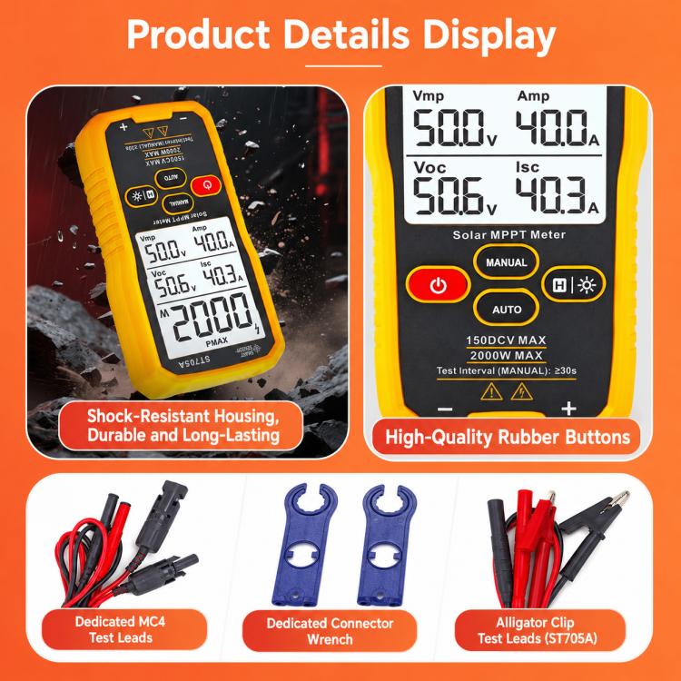 SMART SENSOR ST705 Tester per pannelli solari da 1000 W, misuratore MPPT fotovoltaico multimetro, ST705
