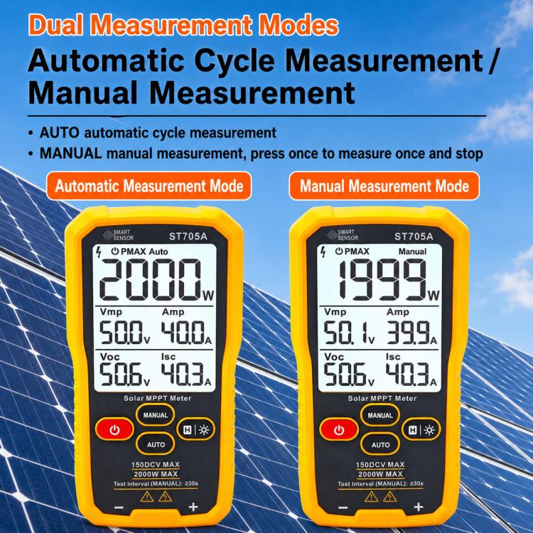 SMART SENSOR ST705A Tester per pannelli solari da 2000 W, misuratore MPPT fotovoltaico multimetro, ST705A
