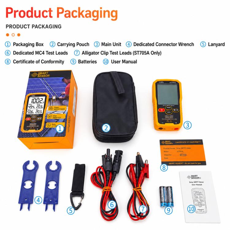 SMART SENSOR ST705A 2000W Solar Panel Tester Meter MPPT Photovoltaic Multimeter, ST705A