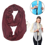 Sciarpe da donna con tasca con cerniera e passante per sciarpa invernale solida Infinity
