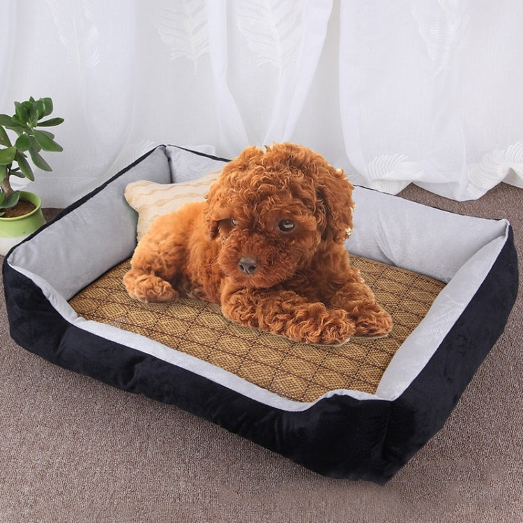 Coperta per cani e gatti con motivo a ossa di cane, morbida e calda, con tappetino in rattan. Dimensioni: L, 80×60×15 cm, Size: L