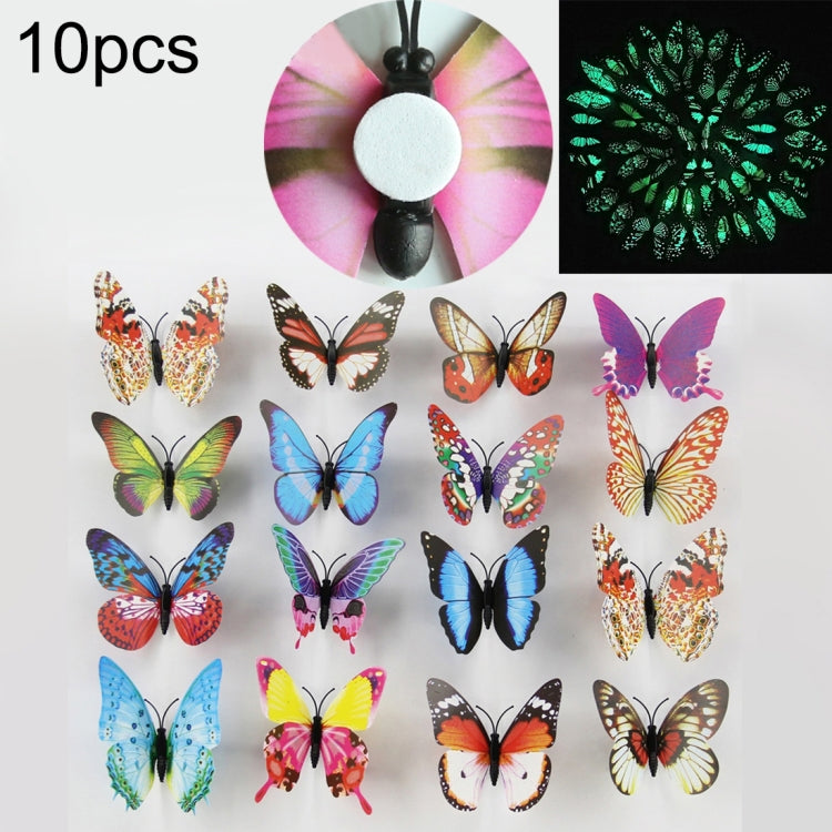 10 pezzi di moda farfalla luminosa con adesivo bifacciale simulazione magneti per il frigorifero adesivo da parete decorazione del giardino, consegna colore casuale, Luminous Butterfly with Double-sided Adhesive