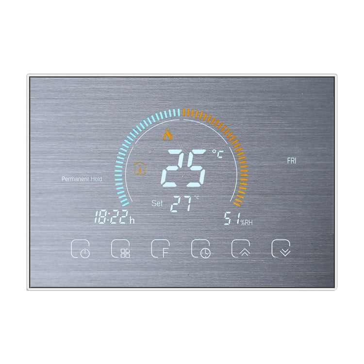 BHT-8000-GC-SS Brushed Stainless Steel Mirror Water/Gas Boiler Heating Control Energy Saving &amp; Environmentally Friendly Smart Home Negative Display LCD Screen Round Room Thermostat Without WiFi, without WiFi