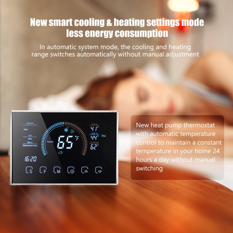 BHP-8000-B 3H2C Smart Home Heat Pump Thermostat with Round Mirror Housing, Without WiFi, AC 24V, without WiFi