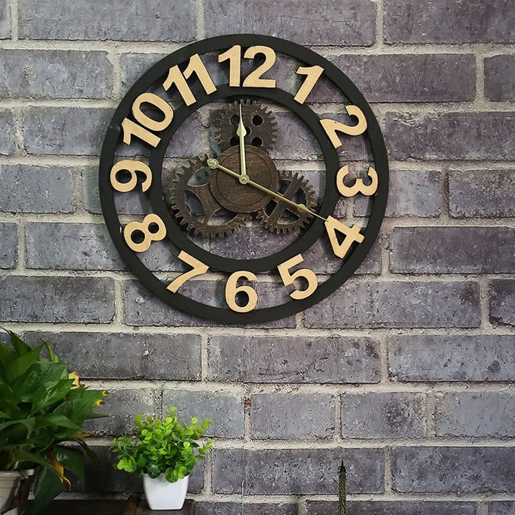 Originalità orologio da parete con ingranaggi in legno vintage in stile industriale americano