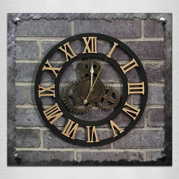 Originalità orologio da parete con ingranaggi in legno vintage in stile industriale americano, Rome Number 50cm, Rome Number  50cm