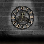 Originalità orologio da parete con ingranaggi in legno vintage in stile industriale americano, Rome Number 50cm, Rome Number  50cm